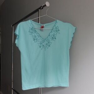 Pretty Victory baby blue scalloped top cut out details Glam Details Scalloped
